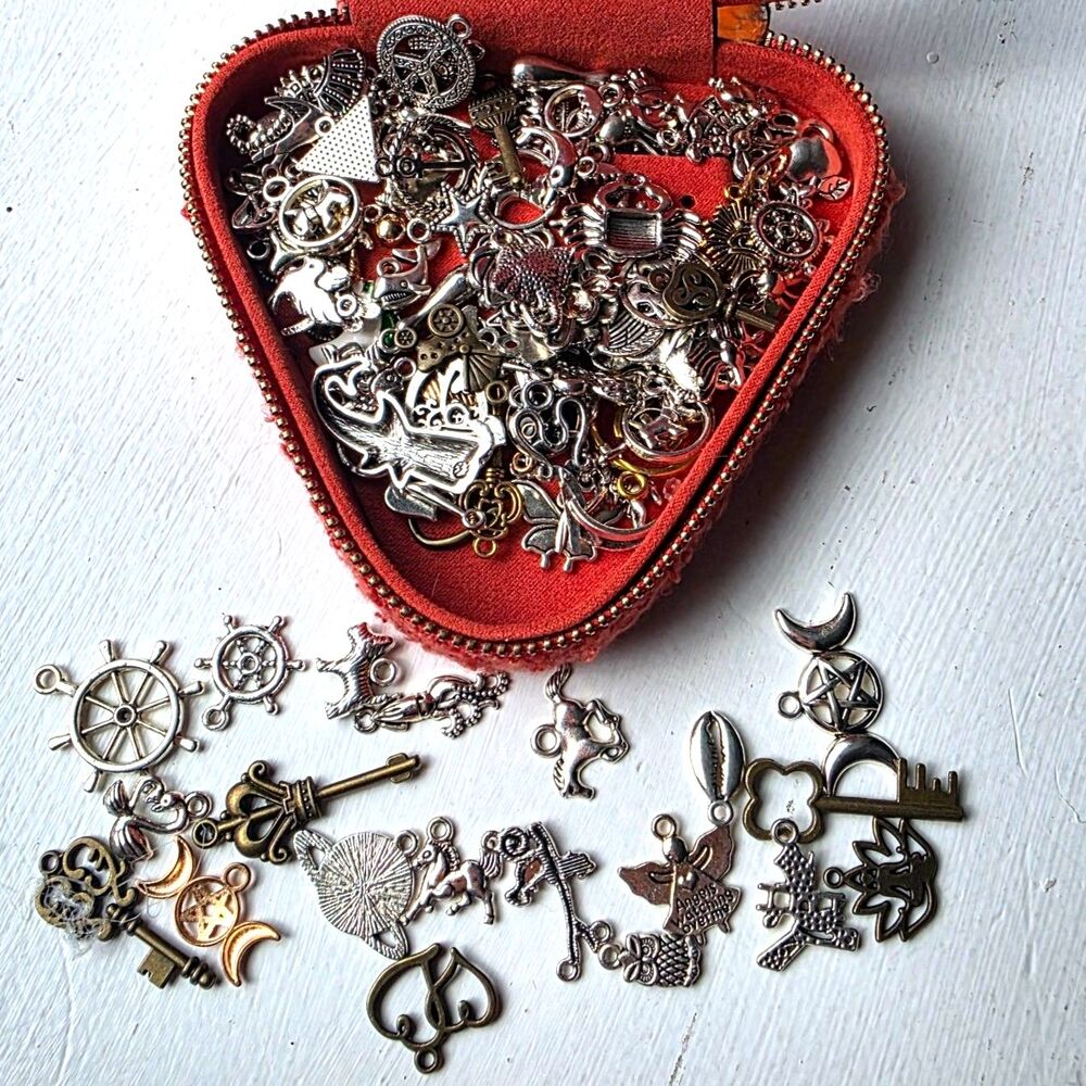 Charms for Jewelry Making Crafts Bulk Lot Assorted Small Pendants plus Container